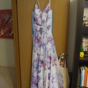 Floral, lace up back, flowy gown